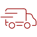 Pictogram of a delivery truck with motion stripes, representing fast delivery or shipping.