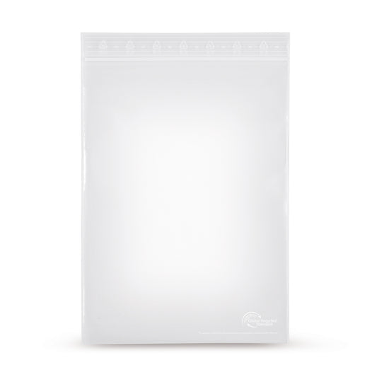 rLDPE press-seal bags with recycled content without writing strips 90 microns — Main view of the bag with recycled content from Elke Plastic