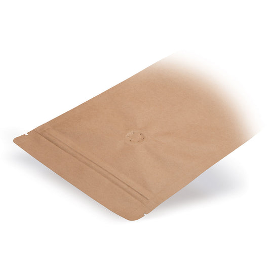 Stand-up pouch kraft paper with aroma protection valve — Detail view in a typical packaging application with content example