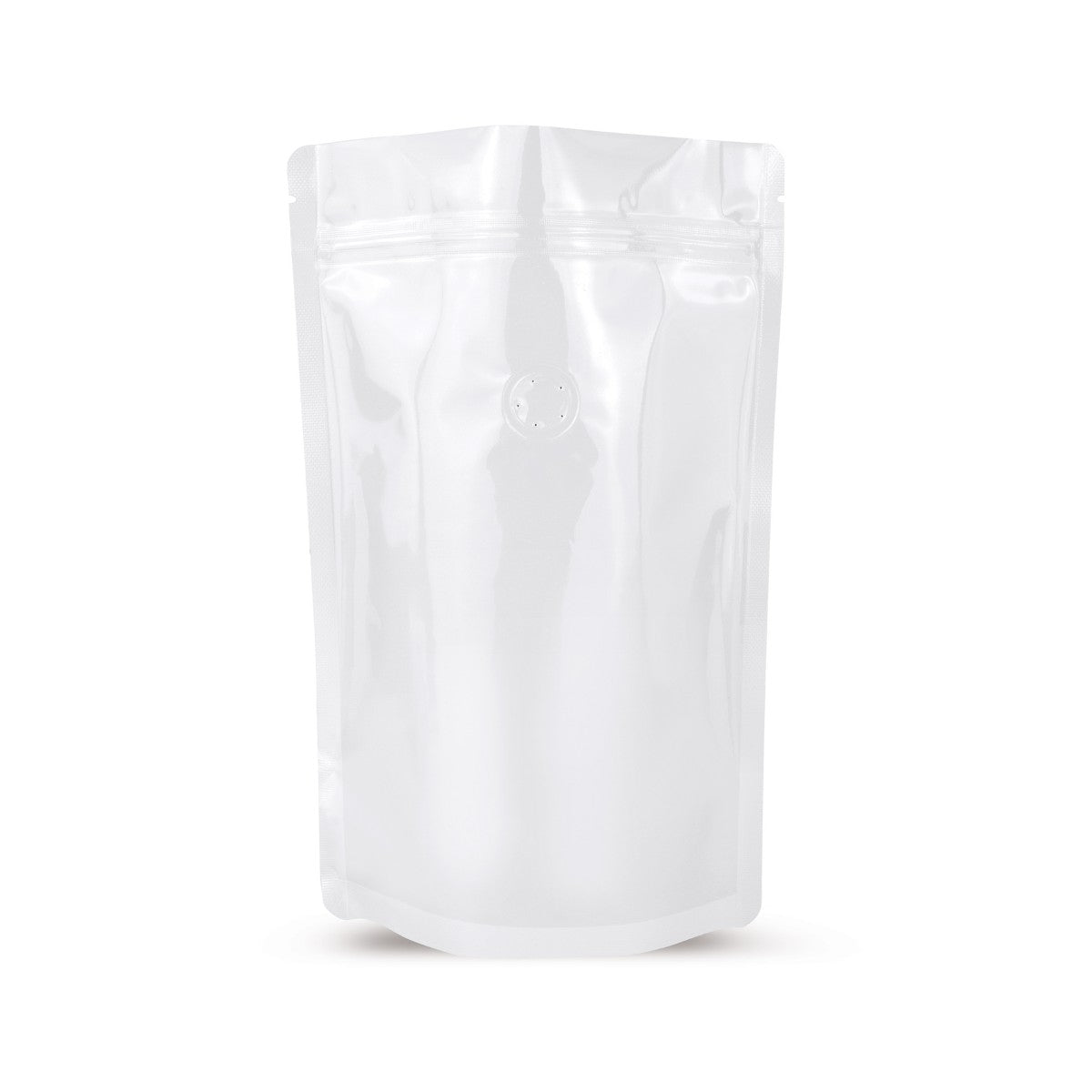 Stand-up pouch white with aroma protection valve — Main view of the bag with aroma valve, aroma protection from Elke Plastic