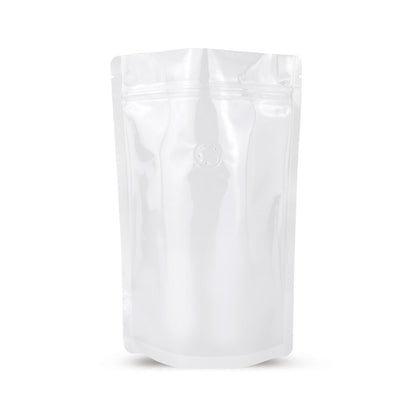 Stand-up pouch white with aroma protection valve — Main view of the bag with aroma valve, aroma protection from Elke Plastic