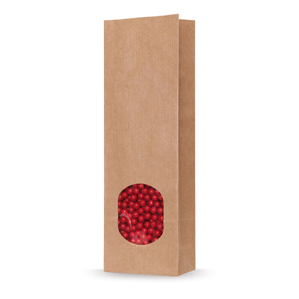 Block bottom bags natural kraft with window — Detail view in a typical packaging application with content example