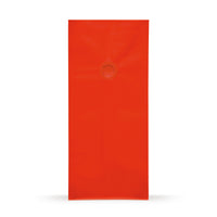 Coffee bags red — Material close-up focusing on film thickness and finishing quality