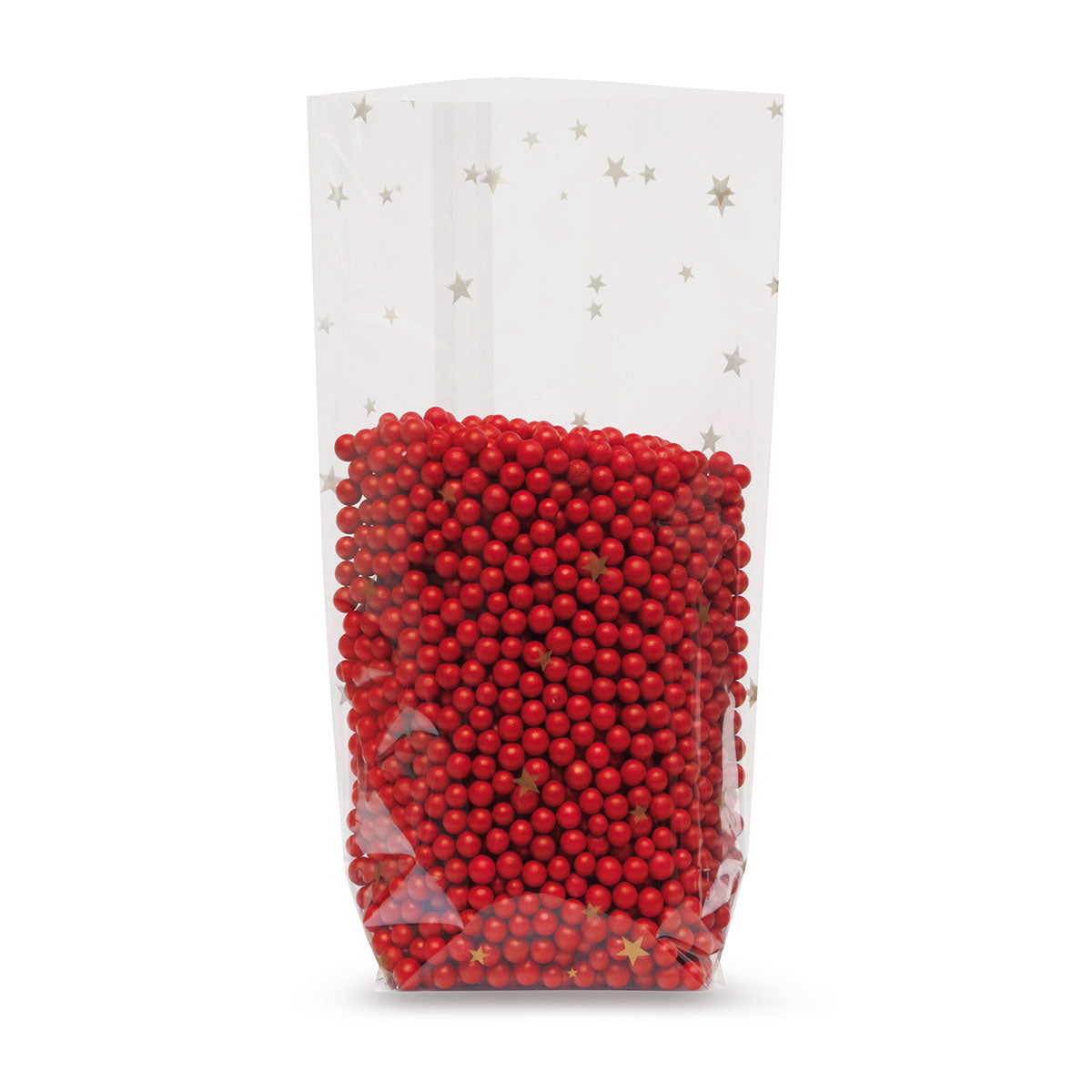 Cross bottom bags with sealed seam and double-sided Christmas star print 30 microns — Close-up of the material and finishing quality
