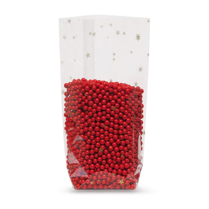Cross bottom bags with sealed seam and double-sided Christmas star print 30 microns — Close-up of the material and finishing quality
