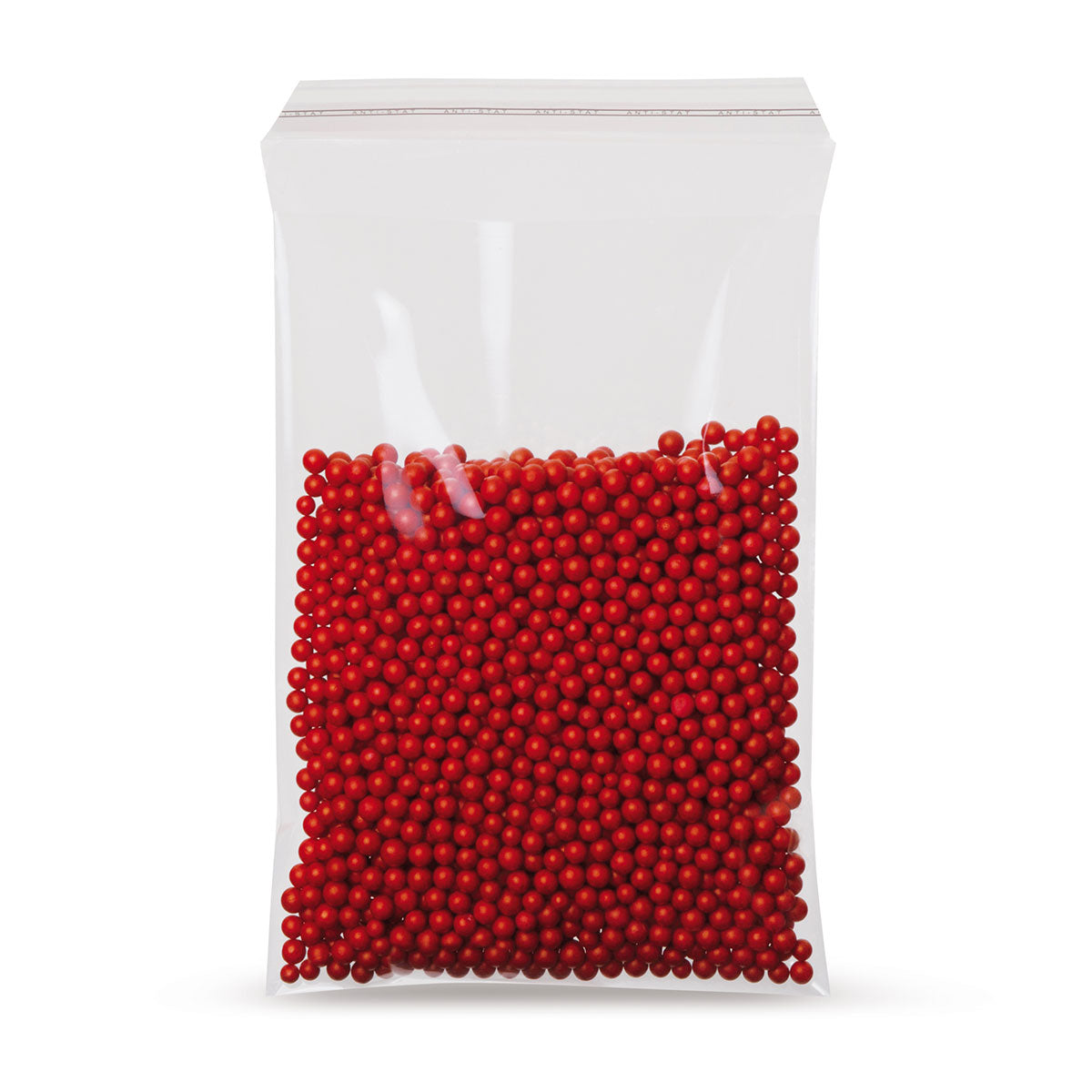 PP adhesion seal bags with bevelled flap and air hole 50 microns — Close-up of the PP material and film thickness