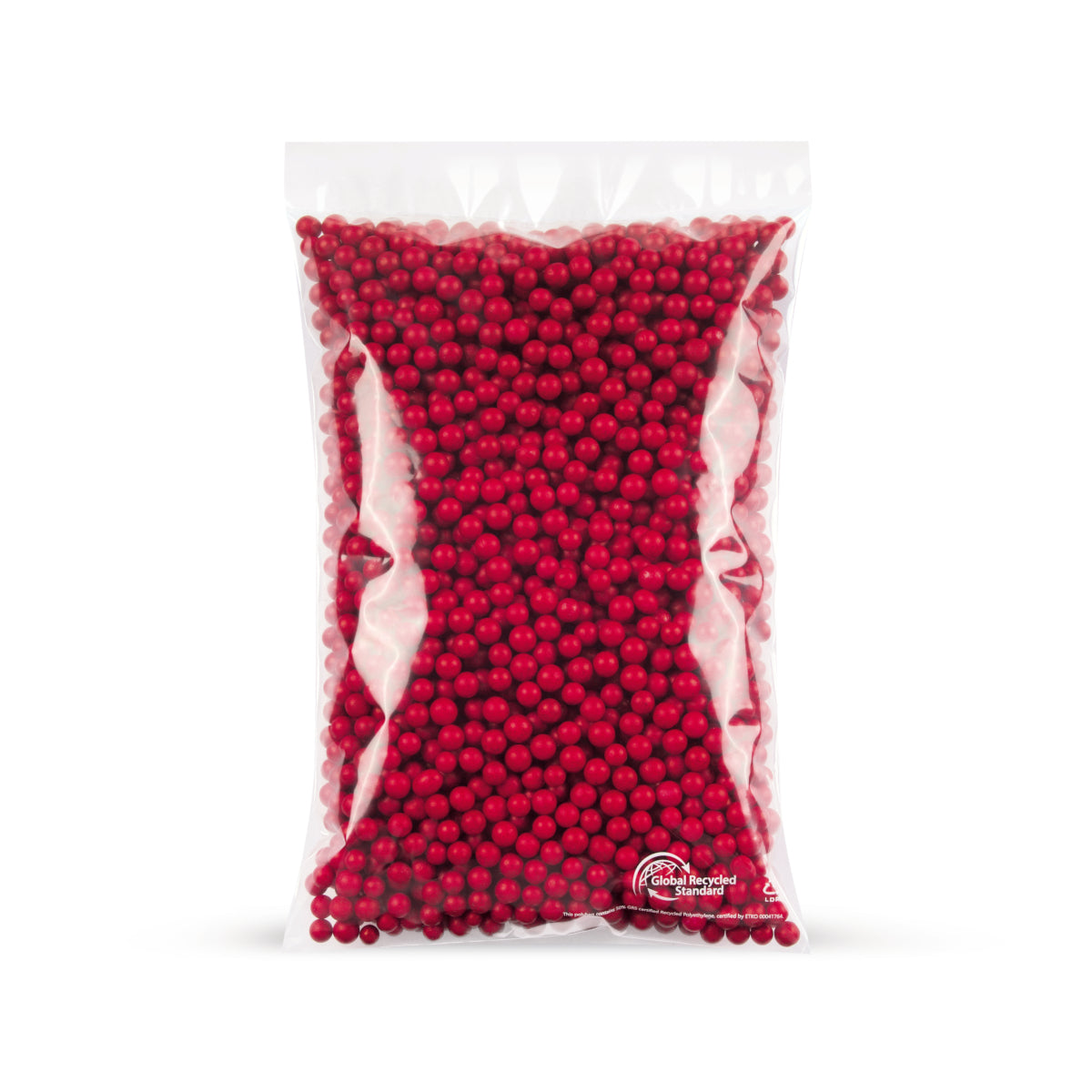 rLDPE flat bags with recycled content 50 microns — Detail view in a typical packaging application with content example