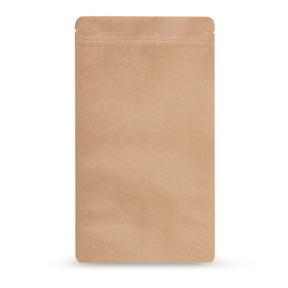 Kraft paper stand-up pouch aluminium-free — Main view of the bag with aluminium-free barrier laminate, kraft paper look from Elke Plastic