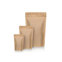 Stand-up pouches kraft paper aluminium-free — Size comparison of the available format variants in the product range