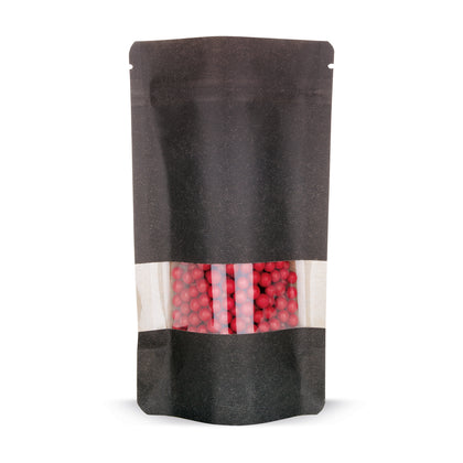 Stand-up pouch kraft paper with window black — Main view of the bag with window, kraft paper look from Elke Plastic