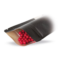 Stand-up pouch kraft paper with window black — Close-up of the transparent window for content presentation