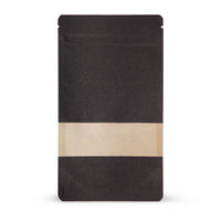 Stand-up pouch kraft paper with window black — Main view of the bag with window, kraft paper look from Elke Plastic