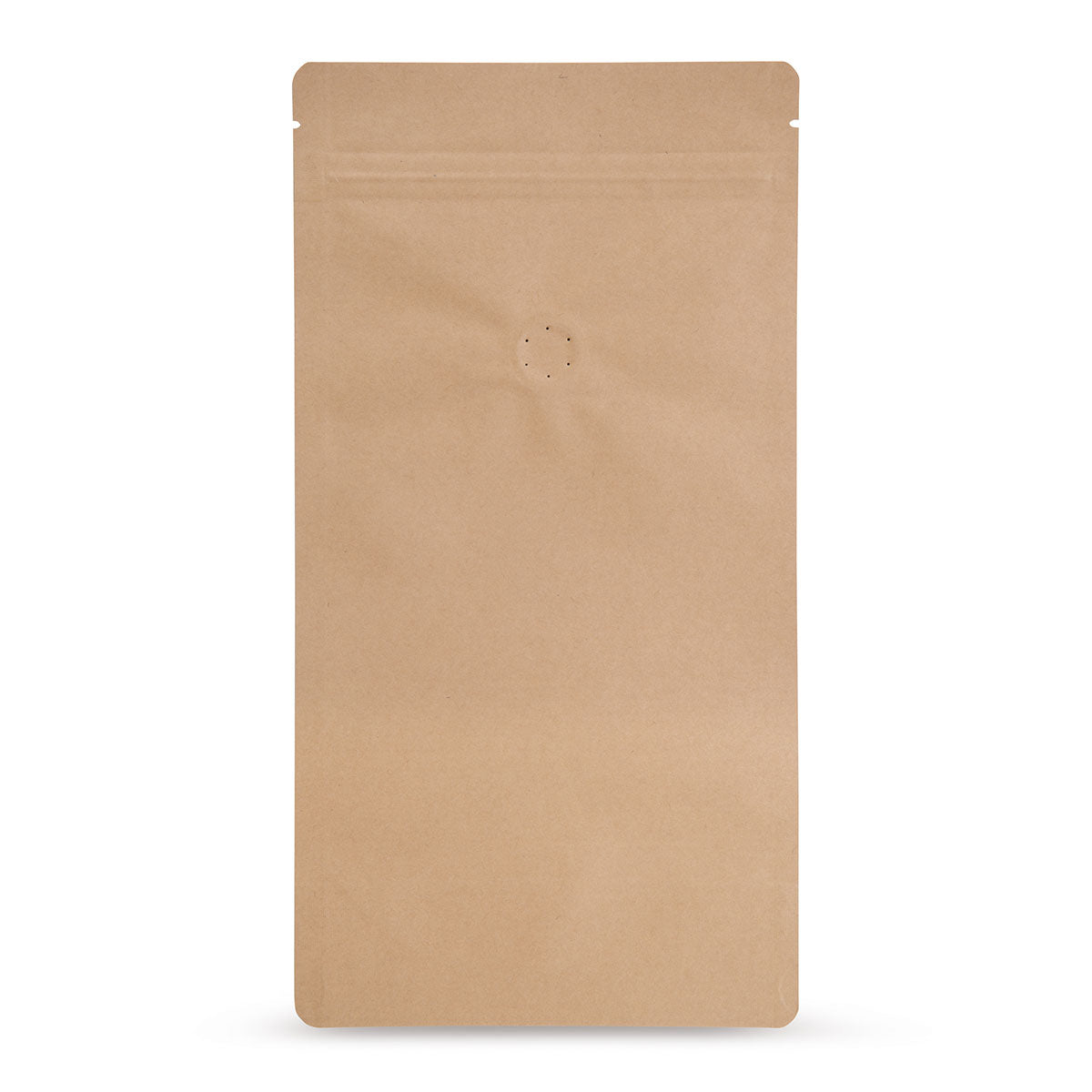 Stand-up pouch kraft paper with aroma protection valve — Main view of the bag with aroma valve, kraft paper look from Elke Plastic