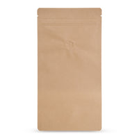 Stand-up pouch kraft paper with aroma protection valve — Main view of the bag with aroma valve, kraft paper look from Elke Plastic