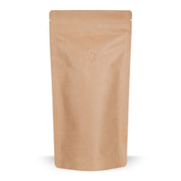 Stand-up pouch kraft paper with aroma protection valve — Size comparison of the available format variants in the product range