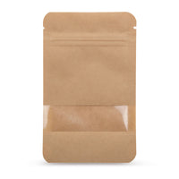 Stand-up pouch kraft paper with window — Main view of the bag with window, kraft paper look from Elke Plastic