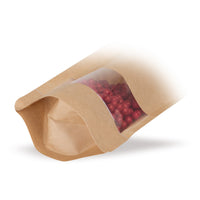 Stand-up pouch kraft paper with window — Size comparison of the available format variants in the product range