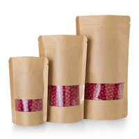 Stand-up pouch kraft paper with window — Variant overview with different material and colour options