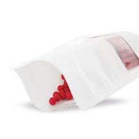 Stand-up pouch kraft paper with window white — Close-up of the transparent window for content presentation