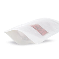 Stand-up pouch kraft paper with window white — Close-up of the transparent window for content presentation
