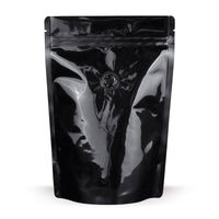 Stand-up pouch black with aroma protection valve — Size comparison of the available format variants in the product range