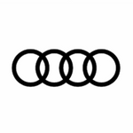 Black logo of the Audi company.
