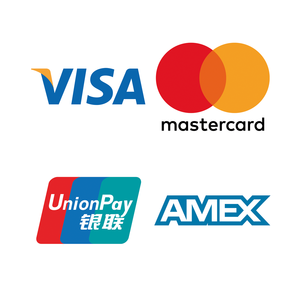 An image of the VISA, mastercard, UnionPay and AMEX logo