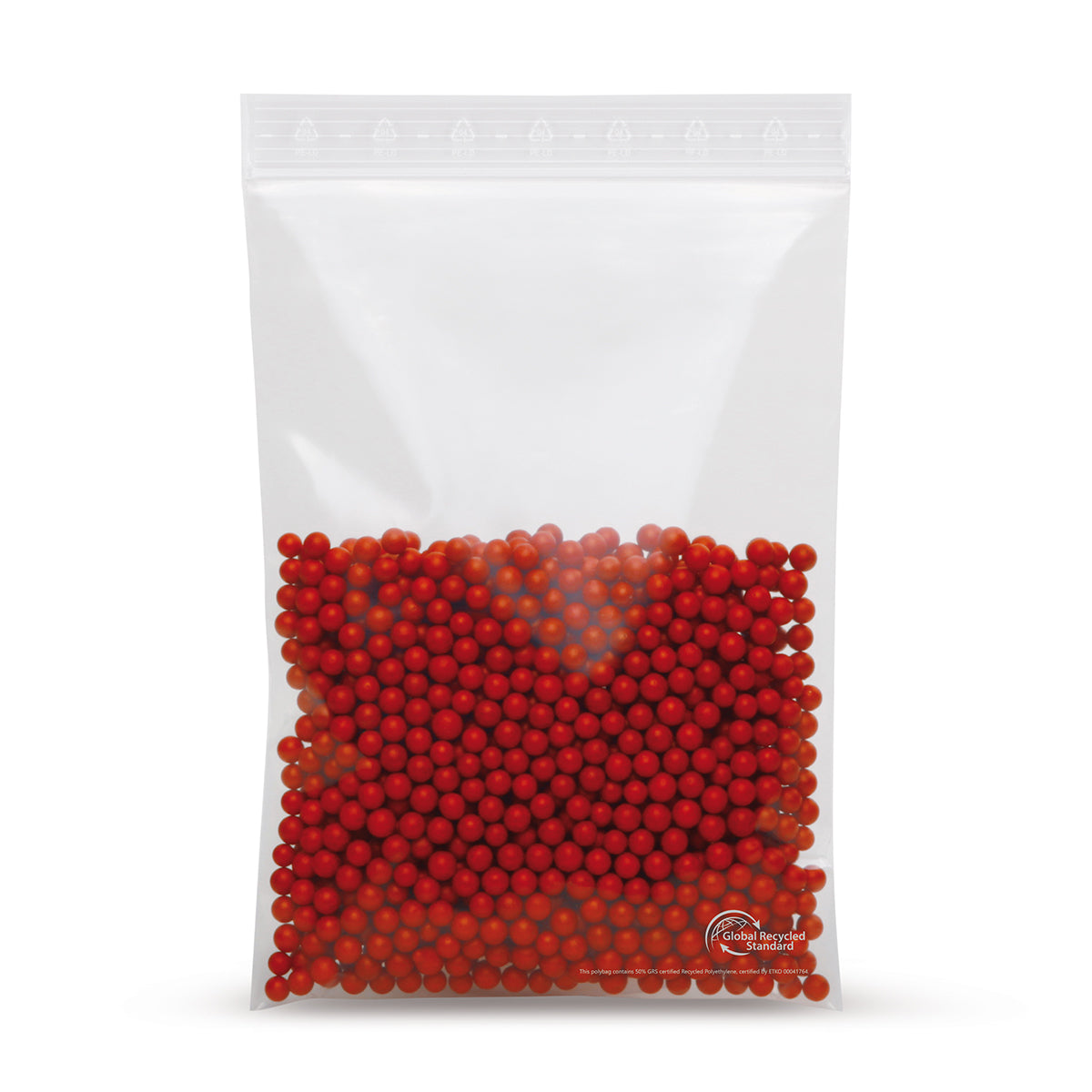 rLDPE pressure seal bags with recyclate content without labeling strips 50 mµ