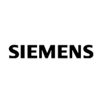 Black logo of the Siemens company.