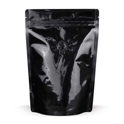 Bolsa de pie negra con válvula de protección de aroma