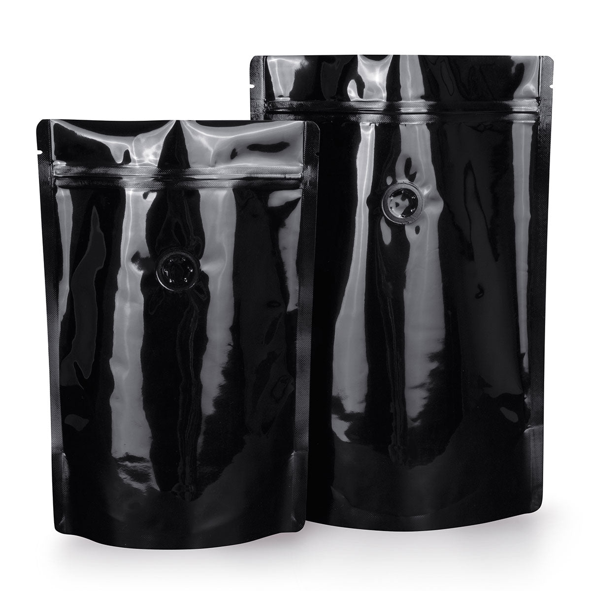 Sachet à fond plat noir avec valve de protection des arômes