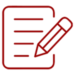 Pictogram van een notitieblok met een pen, dat staat voor notities maken, plannen of brainstormen.