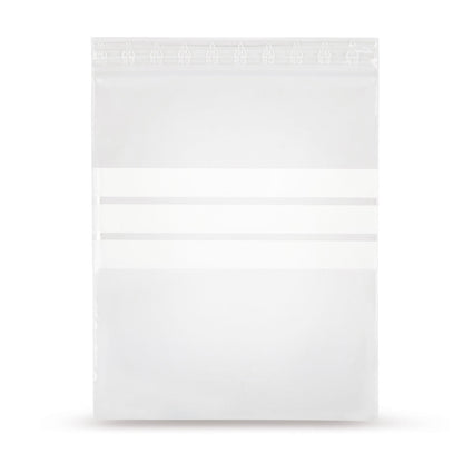 LDPE glidelåspose med tre hvite merkestrimler 50 mµ