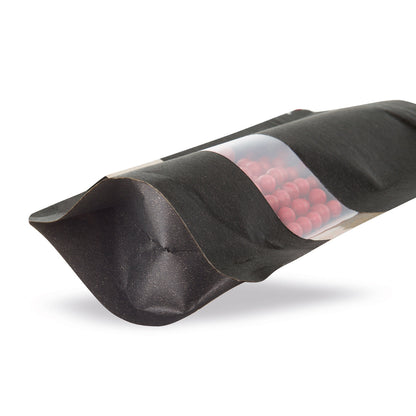 Torebka stojąca z papieru pakowego z okienkiem Czarna