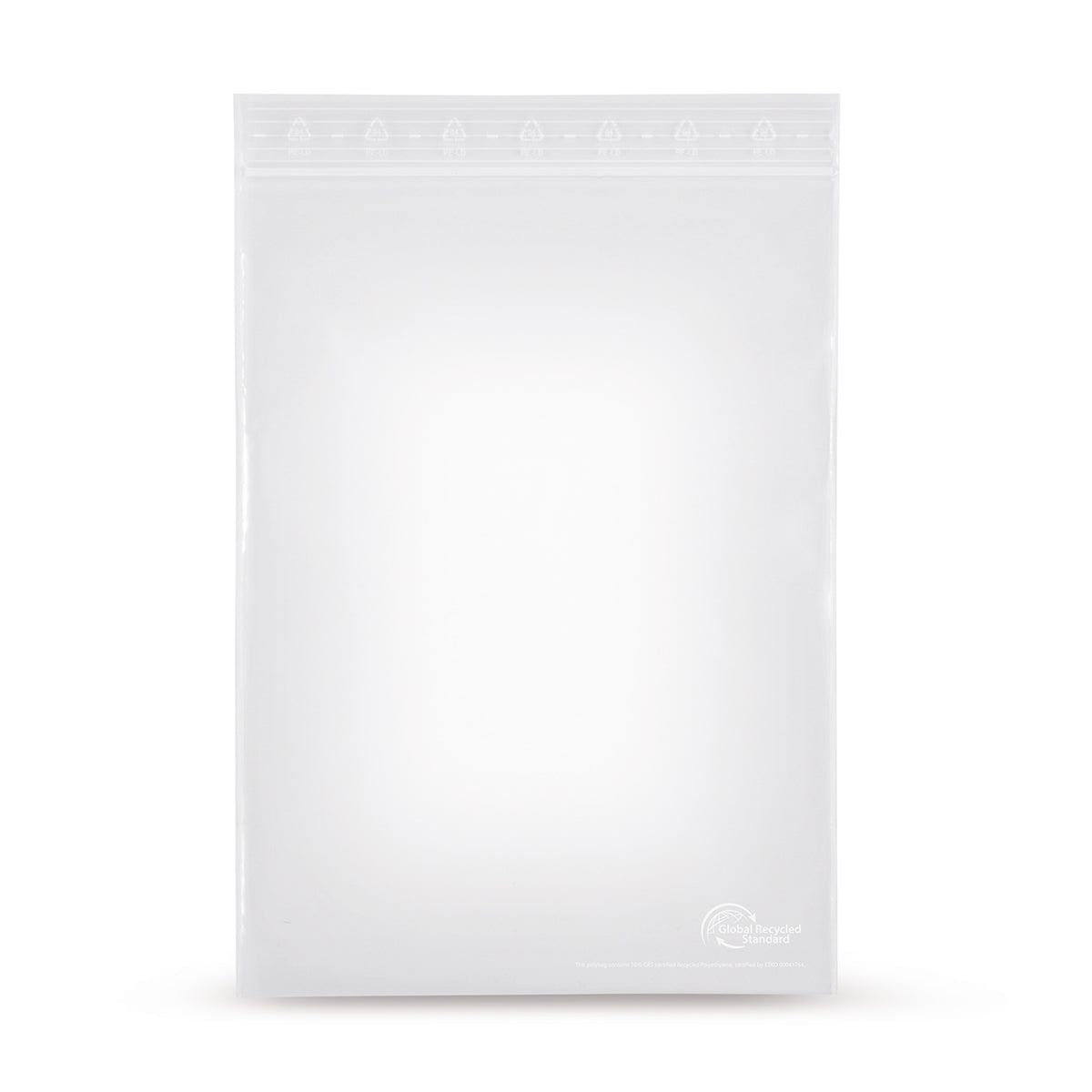 Sacos ziplock rLDPE com conteúdo reciclado sem faixas de rotulagem 90 mµ