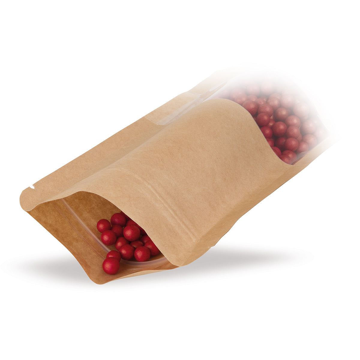 Bolsa vertical em papel kraft com janela de visualização